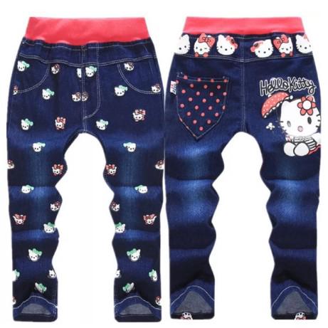 กางเกงยีนส์เด็ก, กางเกงยีนส์เด็กผู้หญิง, 2-7 ปี girls jeans new hello kitty cat pants kIds trousers