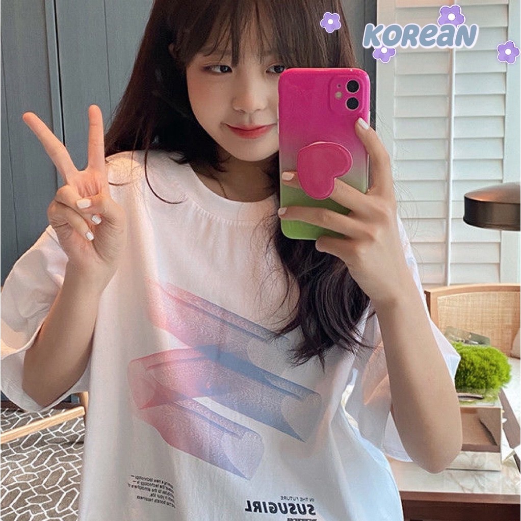 Korean เสื้อยืด ลาย SUSUgirl หัวใจลากยาว สไตร์เกาหลี โอเวอร์ไซส์ งานสกีนมาตรฐาน เนื้อผ้าเด้ง ผ้าโปร่