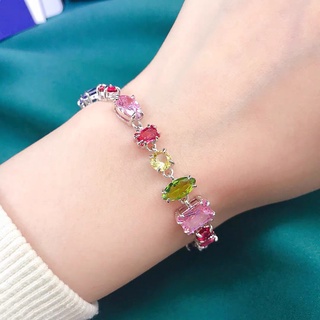 Swarovski สร้อยข้อมือคริสตัลเทียม ทรงสี่เหลี่ยม สีแคนดี้ สไตล์ใหม่ สําหรับผู้หญิง ของขวัญวันวาเลนไทน์