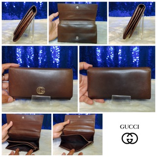 👝: GUCCI Brown Leather Long Wallet แท้💯%