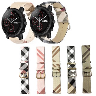 สายคล้องข้อมือ Tartan Plaid Style Band Leather สำหรับ Huami Amazfit Pace Stratos 2 2S 3 /GTR 47mm/GTR2