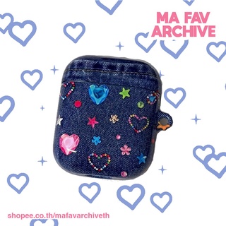 (preเกาหลี) mafavarchive - jeans airpods case เคสแอร์พอด PC แข็ง เคลือบเงา ลายยีนส์