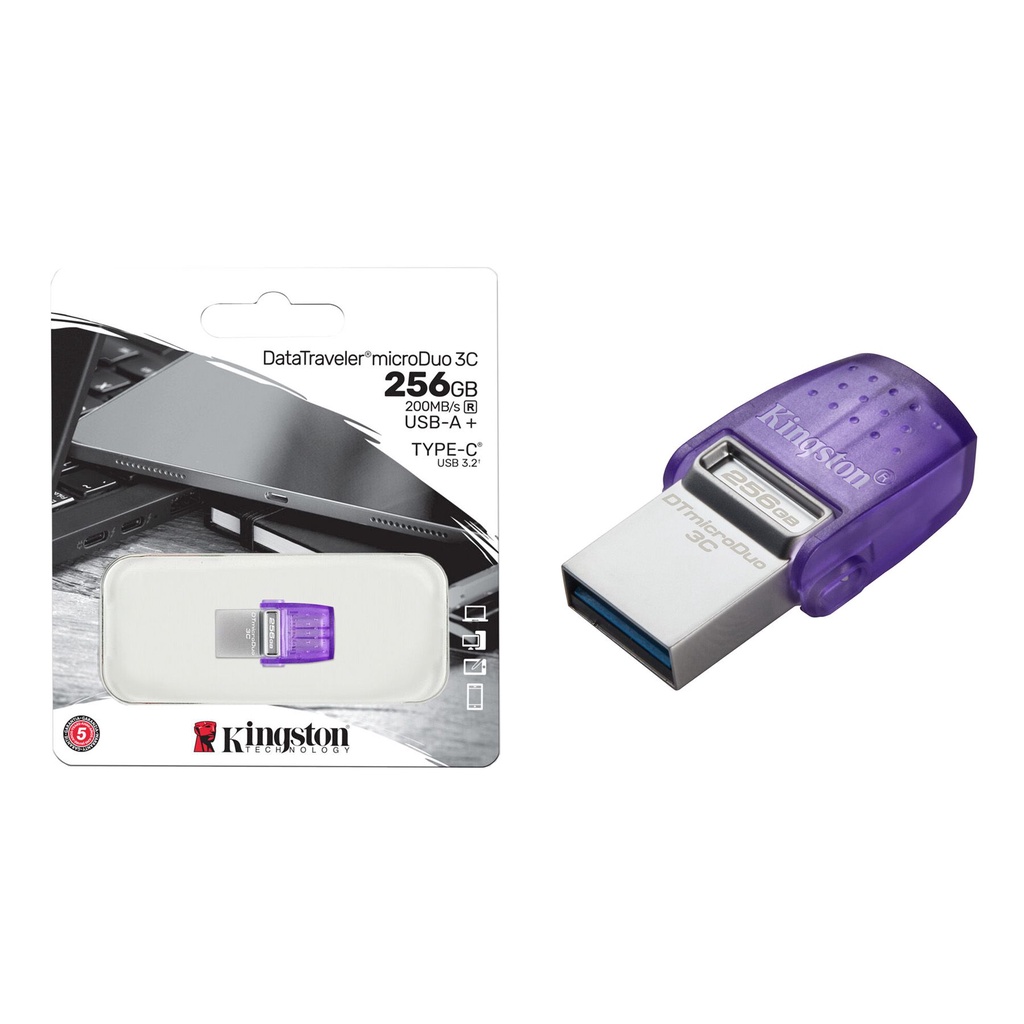 Kingston DataTraveler microDuo 3C 256GB USB Type-C & Type-A Flash Drive (Purple)