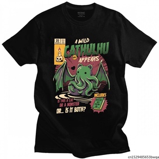 เสื้อยืดแขนสั้นพิมพ์ลายแมวหรือมอนสเตอร์ Kaiju Lovecraft สําหรับผู้ชาย