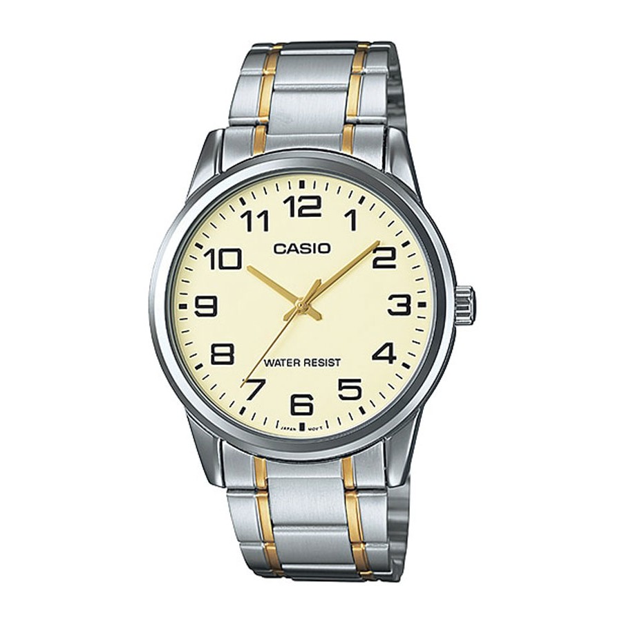 Casio Standard นาฬิกาข้อมือผู้ชาย สายสแตนเลส รุ่น MTP-V001SG-9B - สีเงิน - ทอง