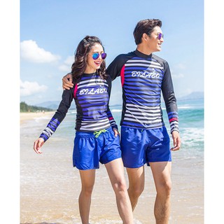 **ล้างสต็อค** เสื้อว่ายน้ำคู่รักชาย/หญิง เสื้อ Rashguard BILABO BLUE🌿 ❝ไซต์ S,M-L,XL❞ # H678