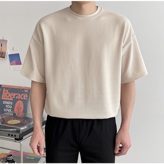 MIX OVERSIZE T-SHIRT เสื้อยืดทรงโอเวอร์ไซส์ไหล่ตก เนื้อผ้าคอตตอนผสมลินิน