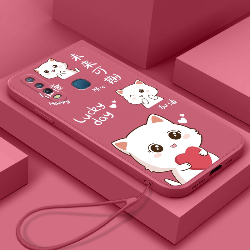 เคสโทรศัพท์มือถือแบบนิ่ม tpu กันกระแทก ลายแมว พร้อมสายคล้อง สําหรับ vivo y20 y20i y20s y20sg y12a y12s y15a y15s y95 y93 y91 y91c y1s y17 y15 y12 y11
