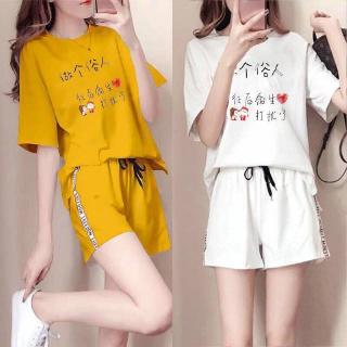 Fulllove ใหม่ล่าสุด ชุดนอนแขน ขาสั้น สีเหลือง ขาว มี2สี Pyjamas Sets