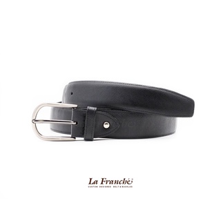 La Franche - Working Belt เข็มขัดหนังวัวแท้ ลาย Saffiano สีดำ พร้อมหัวเข็มขัดนิกเกิ้ล  #3W0050