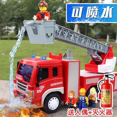 Large children can spray water fire truck toys large simulation sprinkler model boy music lifting laぅ