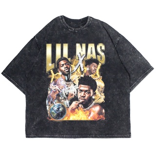 เสื้อยืดผ้าฝ้ายพิมพ์ลายแฟชั่นเสื้อยืดแขนสั้น ขนาดใหญ่ พิมพ์ลาย LIL NAS X DEAD RIGHT Nowashing VINTAGE สําหรับผู้ชาย