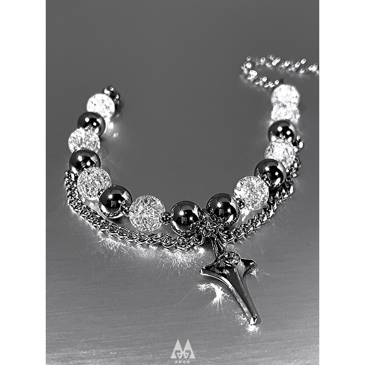 สร้อยข้อมือ สแตนเลสน้ําแข็งแตกลูกปัด unisex splicing ลมเย็นคู่ดาว awn ลูกปัดเครื่องประดับมือฤดูร้อน