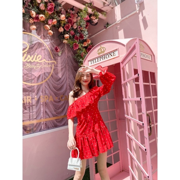 NWT! Flat2112 FT600 HEART CHUU DRESS เดรสสีแดง size L