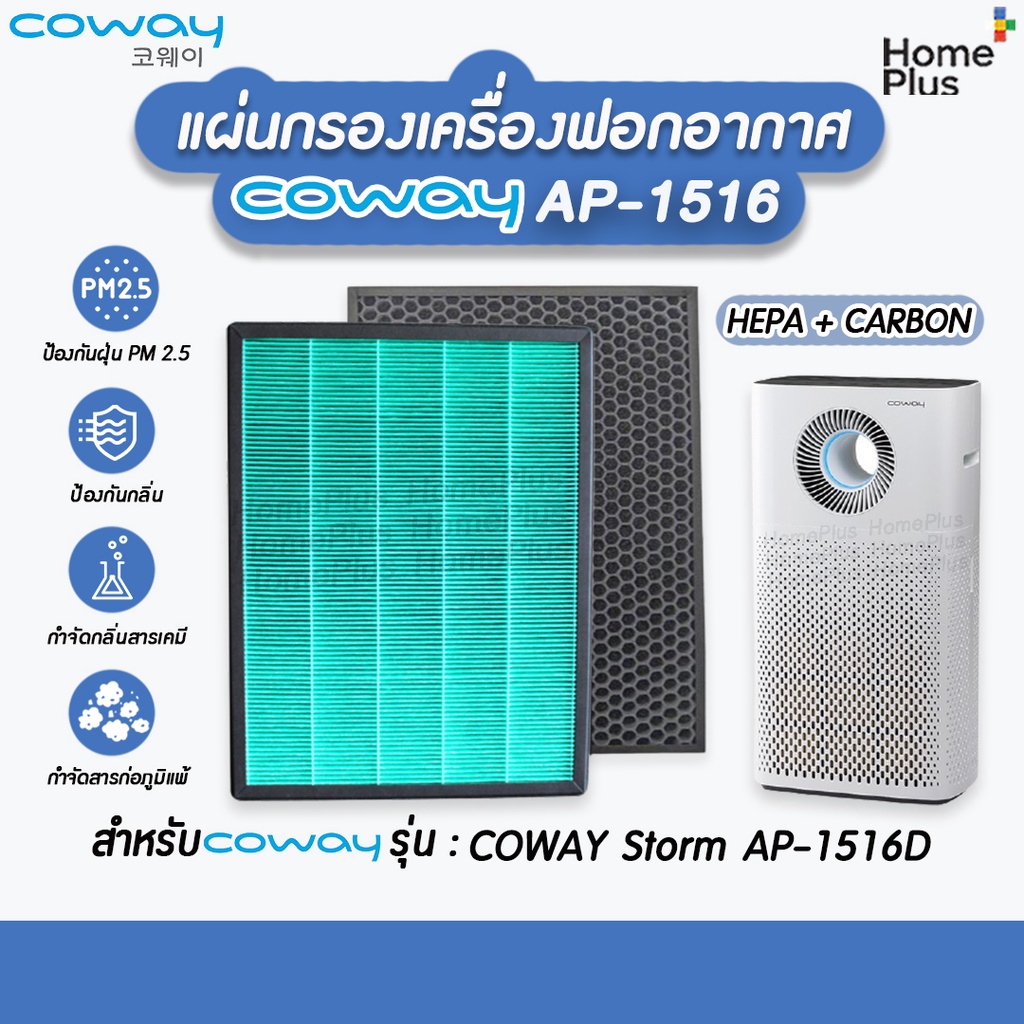 ไส้กรองอากาศ สำหรับเครื่องฟอกอากาศ Coway / AP 1516 สำหรับ COWAY Storm AP-1516D  แผ่นกรอง HEPA CARBON