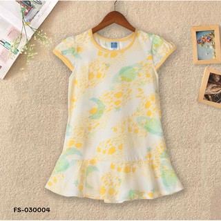 KiddeeCrew เสื้อกระโปรงแขนตุ๊กตาเด็กสีเหลืองลายปลา Yellow fish sleeve doll Tunic Top เหมาะสำหรับอายุ 1-8 ปี