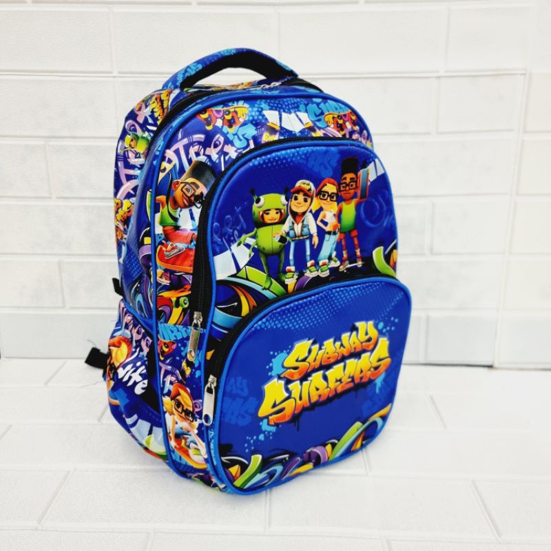 15" SUBWAY SURFERS Backpack เหมาะสําหรับเด็กอนุบาล - เด็กประถม มีกระเป๋า 3