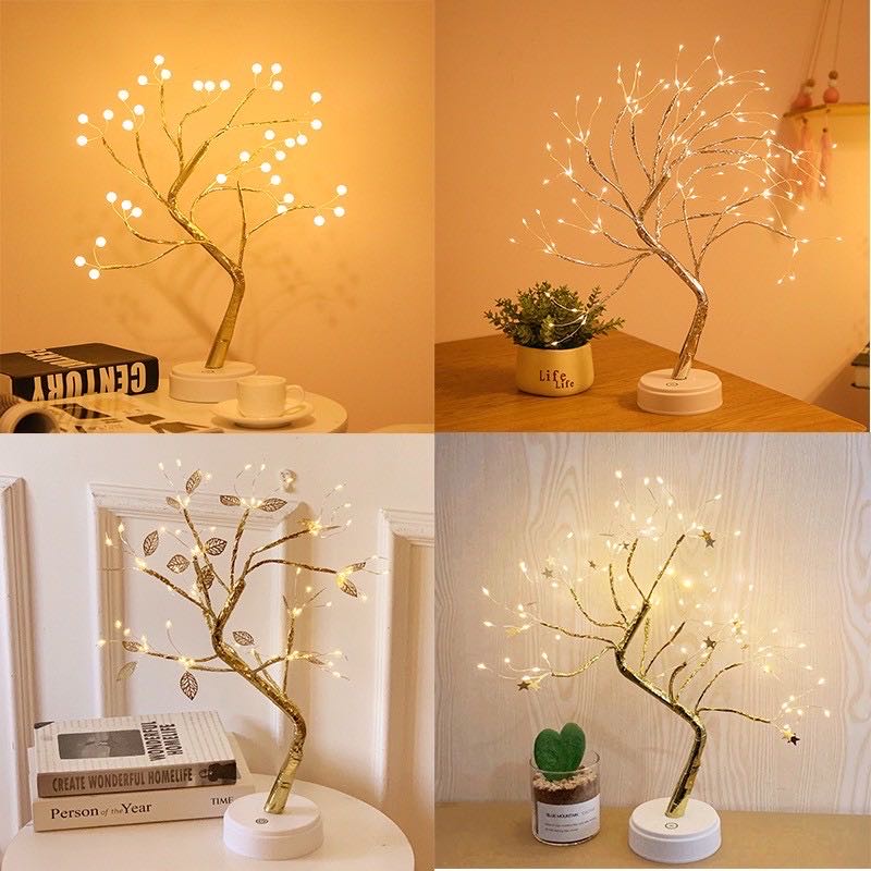โคมไฟตั้งโต๊ะ LED สำหรับตกแต่งห้องนอน ต้นไข่มุก ใช้แบตเตอรี่  USB