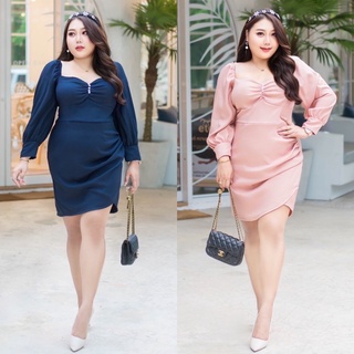 Janny เดรส เดรสสาวอวบ อ้วน Bigsize Plussize XXL ชุดออกงาน ชุดราตรี มี 2 ไซส์ ผ้าซาร่า แขนยาว