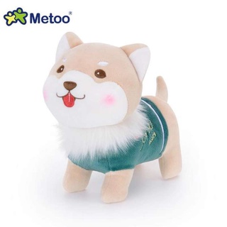 METOO ตุ๊กตา ตุ๊กตาผ้าขน ตุ๊กตาสุนัข  Dog Doll   ตุ๊กตาของขวัญ ขนาด 15x26 ซม.(เสื้อสีเขียว)