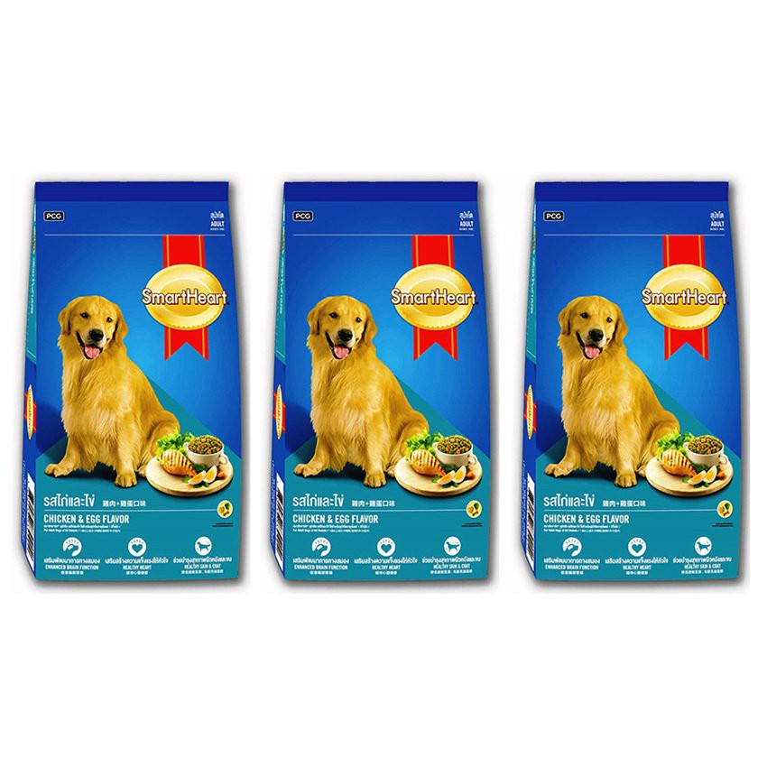SmartHeart Dog Food Chicken &amp; Egg Flavor for Adult dog 1.5 kg.(3 Units) อาหารสุนัขโตสมาร์ทฮาร์ท รสไก่และไข่ 1.5กก.(3ถุง)