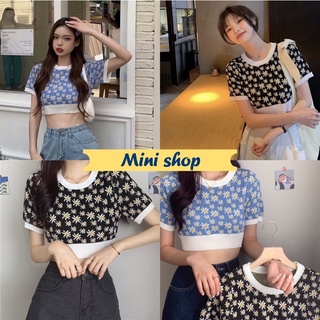 Mini Shop🌸พร้อมส่ง(9163)เสื้อไหมพรมลายดอกไม้สวยมาก