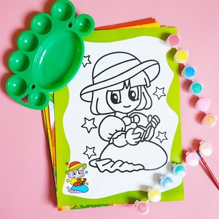 เด็กภาพวาดกราฟฟิตีสีน้ำสี DIY ชุดวาดภาพเด็กกระดานระบายสีอนุบาล gouache ระบายสีภาพวาด