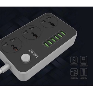 LDNIO SC3604 Power Strip with 3 AC Sockets + 6 USB Ports - Black