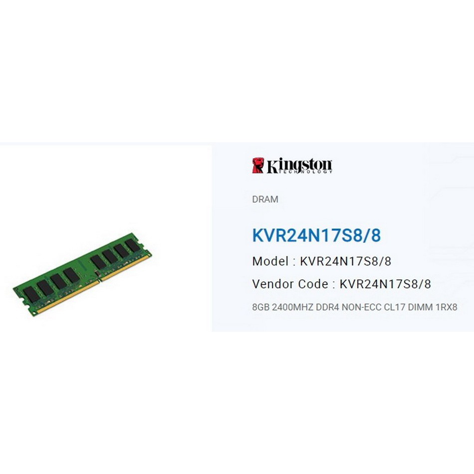 RAM DDR4(2400) 8GB Kingston 'Ingram/Synnex'