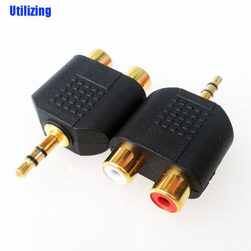 (Utilizing) อะแดปเตอร์แจ็คสเตอริโอ ตัวผู้ เป็น 2 Rca ตัวเมีย Y 3.5 มม. สีทอง 1 ชิ้น