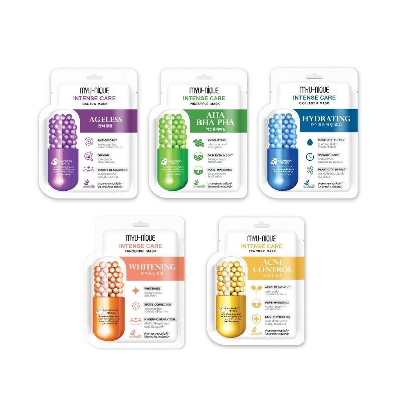 MYU-NIQUE INTENSE CARE MASK 25g. มิว-นิค อินเทนซ์ แคร์ มาสก์ 25ก.1 แผ่น (เลือกสูตร)