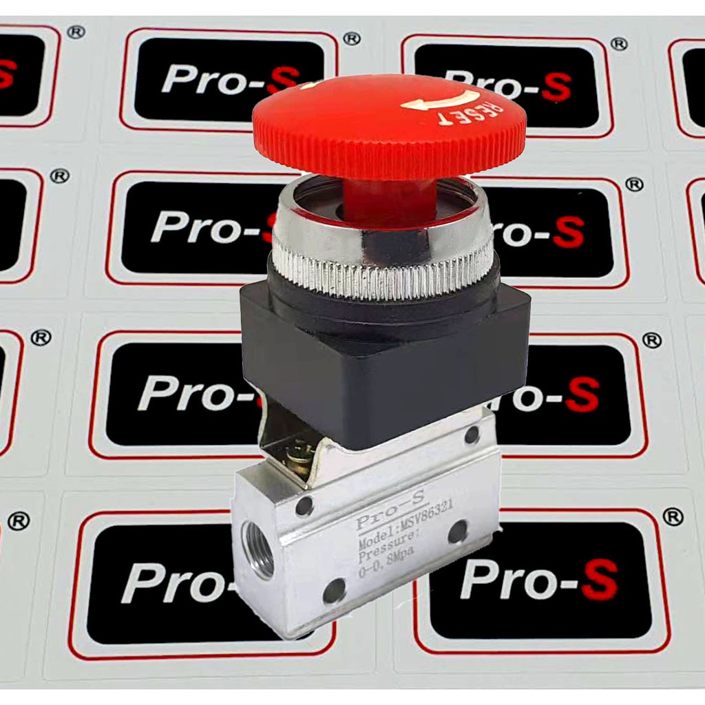 ปุ่มกดฉุกเฉินวาล์วกลไก Pro-S MSV86321-EB ขนาดพอร์ต 1/8 3/2 ทาง วาล์วสลักปุ่มกดเห็ด