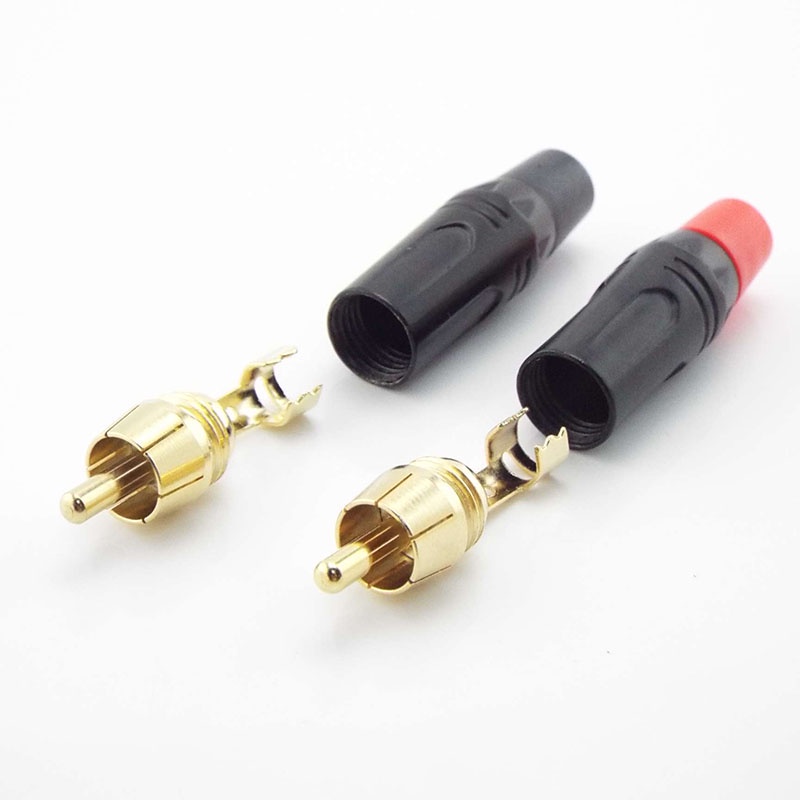 อะแดปเตอร์ปลั๊กเชื่อมต่อลําโพง RCA ตัวผู้ ชุบทอง สําหรับสายสัญญาณเสียง 6 มม. สีดํา แดง