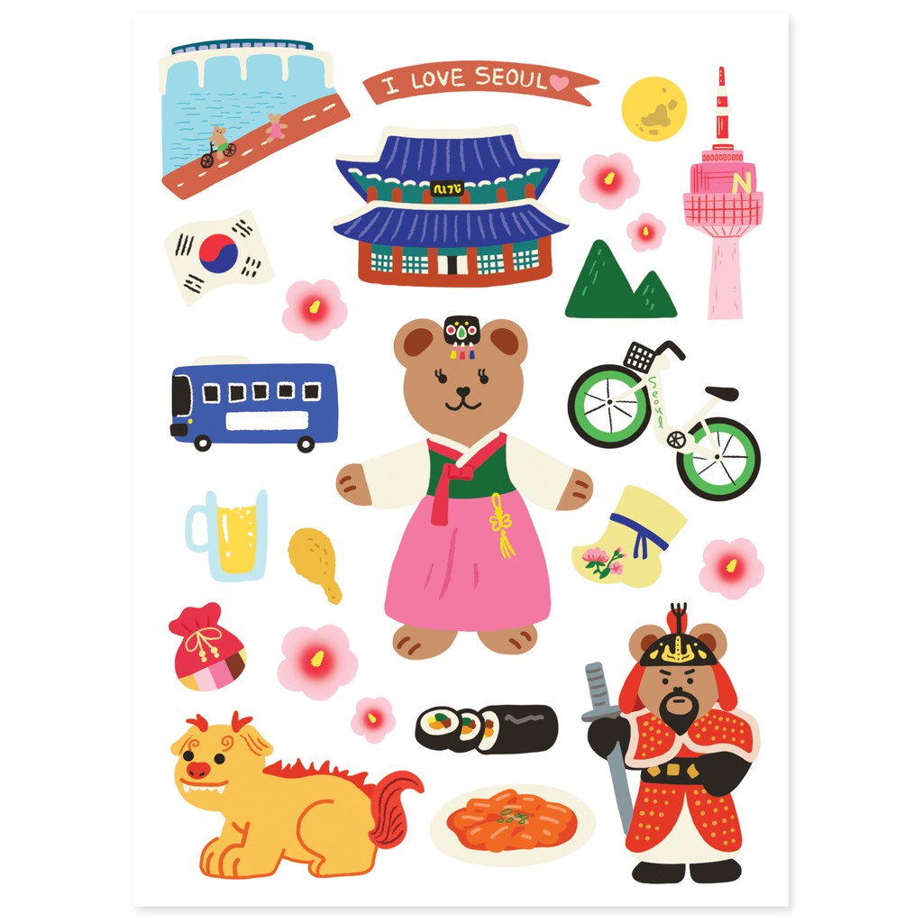 Juicy Bear Sticker (Country) สติ๊กเกอร์น้องหมี แบรนด์ Second Mansion จากเกาหลี ของแท้