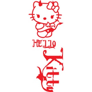 สติ๊กเกอร์ ตัด ไดคัท Hello Kitty แนวตั้งติดข้างประตูรถ แนว Devil ขนาด 63 x 24 ซม. วัสดุเป็น PVC กันน้ำ