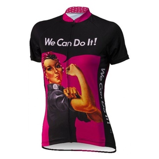 เสื้อท็อปแขนสั้น We Can Do It แบบแห้งเร็วสําหรับผู้หญิงขี่จักรยาน Mtb