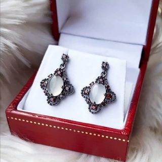 ต่างมูนวินเทจมูนสโตน ประดับโกเมน​ Moonstone​ Vintage​ Earring​