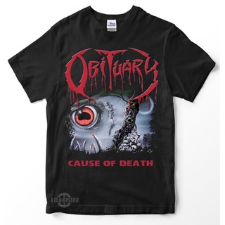 เสื้อยืดโอเวอร์ไซส์Obituary CAUSE OF DEATH เสื้อยืดลําลอง แขนสั้น พิมพ์ลายวงร็อคเมกาเดธ โลหะ สไตล์วินเทจ S-3XL