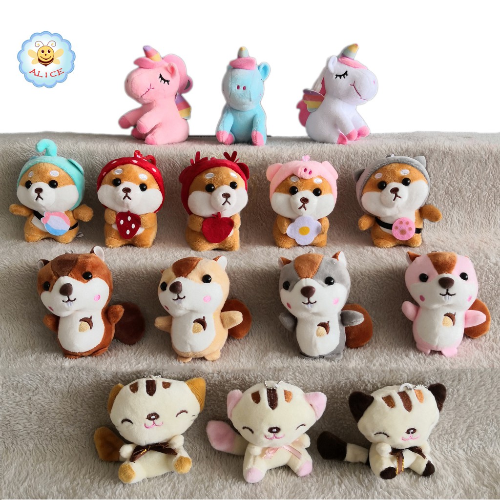 พวงกุญแจตุ๊กตาหมาชิบะใส่ชุด ม้ายูนิคอร์น แมว กระรอก นุ่มนิ่ม key chain doll toy alicdolly