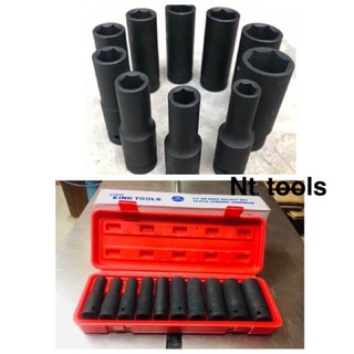 Tools ลูกบล็อคลมดำ แบบยาว งานแข็งKING TOOL 10 ตัวชุด