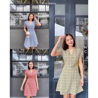 💐Korea petal dress💐(326)เดรสไขว้หน้าแขนจีบผ้าวูลพีชพิมพ์ลาย