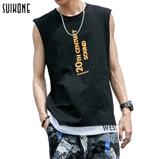 Suikone เสื้อยืดแขนกุดหลวมฤดูร้อนสำหรับผู้ชาย เสื้อกั๊กกีฬาฟิตเนสเทรนด์ฮิปฮอปเทรนด์ยอดนิยม