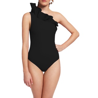 Angelys Balek    ชุดว่ายน้ำ  Black One Shoulder Ruffle Swimsuit  รุ่น FW20SW00105504 รุ่น สีดำ