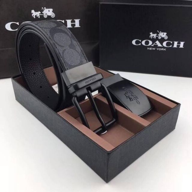 เข็มขัดหนัง Coach แท้💯 Outlet ผู้ชาย มี 2 หัว เปลี่ยนสลับได้ เทา ดำ ของขวัญ สุดคุ้ม