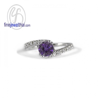 Finejewelthai-แหวนอะเมทิสต์-แหวนเพชร-แหวนเงินแท้-พลอยประจำเดือนเกิด-Amethyst-Diamond-CZ-Silver-Ring-Birthstone-R1286amt