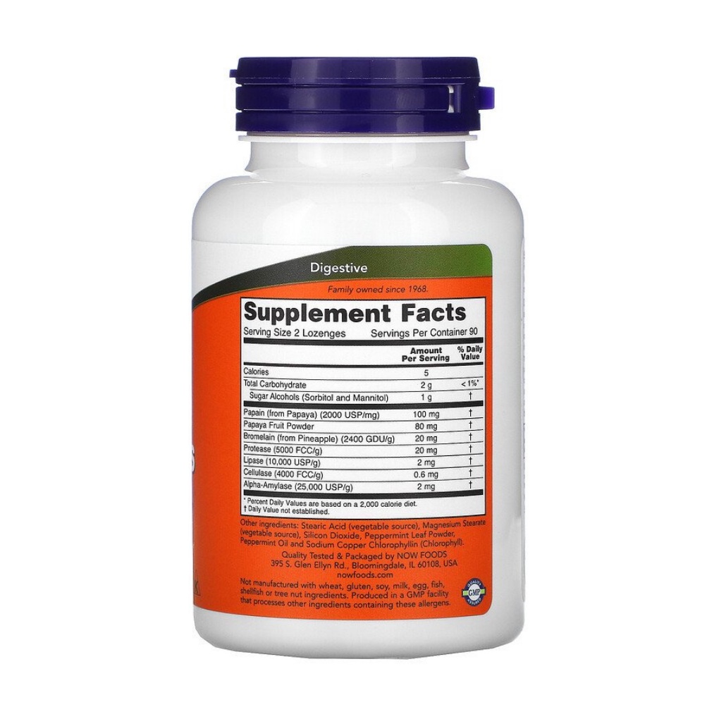 NOW Foods Chewable Papaya Enzymes complex 180 Lozenges leafvitamins ThaiPick