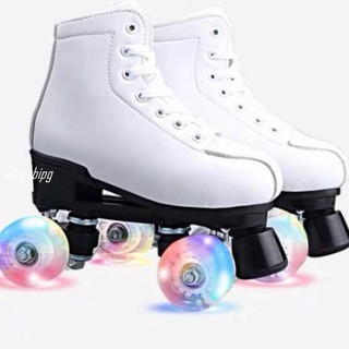 พร้อมส่ง Leather Roller Skates Skating Rink Adult 4-wheel Double Row Skates Double Row Skates Roller Skates Flash Sk#366