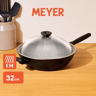 MEYER MIDNIGHT กระทะทรงจีน hard-anodize ขนาด 32 ซม. พร้อมฝา Wok/Stirfry (85083-TE12)