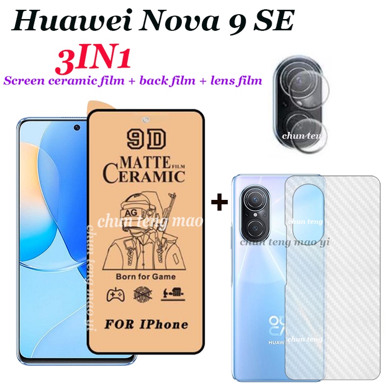 (3 In 1) ฟิล์มกระจกนิรภัยเซรามิค กันรอยหน้าจอ และฟิล์มกล้อง และฟิล์มด้านหลัง สําหรับ Huawei Nova 9 SE Huawei Nova 8i 7SE