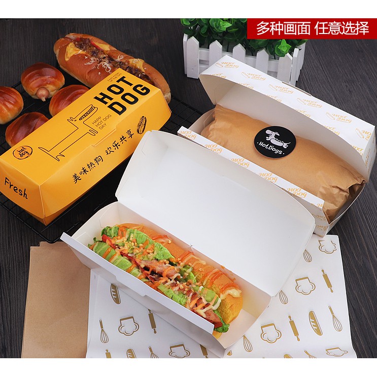 Disposable green paper hot dog box cheese hot dog stick box egg package